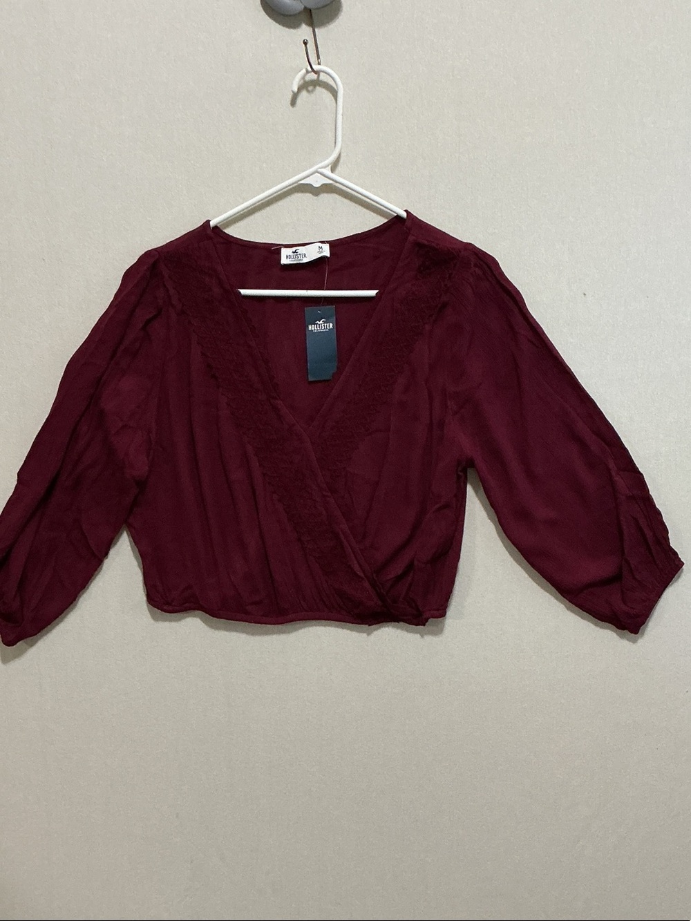 Hollister Women's Deep Burgundy Wrap-Style Blouse